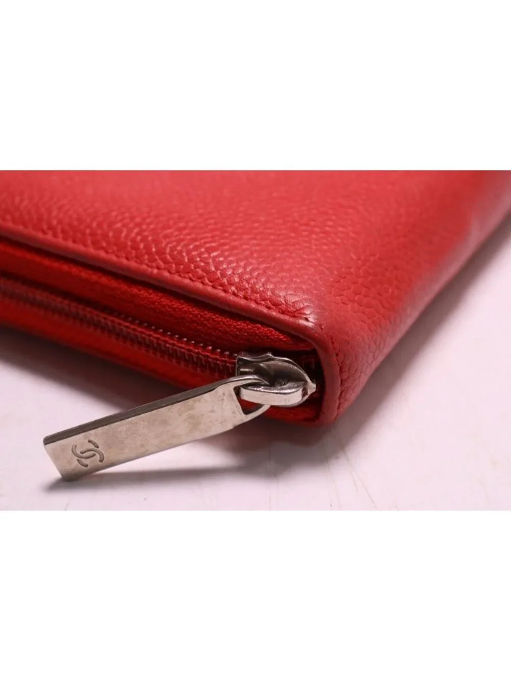 Chanel Caviar Leather CC Logo Zip Around Wallet